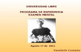 UNIVERSIDAD LIBRE PROGRAMA DE ENFERMERIA EXAMEN MENTAL Agosto 17 de 2011 Agosto 17 de 2011 Yamileth Castaño Mora.