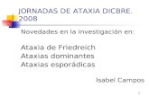 1 JORNADAS DE ATAXIA DICBRE. 2008 Novedades en la investigación en: Ataxia de Friedreich Ataxias dominantes Ataxias esporádicas Isabel Campos.