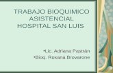 TRABAJO BIOQUIMICO ASISTENCIAL HOSPITAL SAN LUIS Lic. Adriana Pastrán Bioq. Roxana Brovarone.