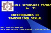 ENFERMEDADES DE TRANSMISION SEXUAL ESCUELA SECUNDARIA TECNICA No. 71 PROFR. JESUS JULIO GOMEZ LARA BENITO JUAREZ TULTITLAN ESTADO DE MEXICO A 13 DE MARZO.