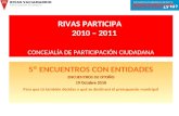 RIVAS PARTICIPA 2010 – 2011 CONCEJALÍA DE PARTICIPACIÓN CIUDADANA 5º ENCUENTROS CON ENTIDADES ENCUENTROS DE OTOÑO 19 Octubre 2010 Para que tú también decidas.