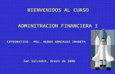 BIENVENIDOS AL CURSO ADMINITRACION FINANCIERA I CATEDRATICO: MSc. RUBEN GONZALEZ IRAHETA San Salvador, Enero de 2006.