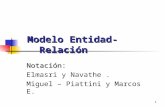 1 Modelo Entidad-Relaci³n Notaci³n: Elmasri y Navathe. Miguel â€“ Piattini y Marcos E