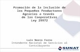 Promoción de la Inclusión de los Pequeños Productores Agrarios a través de las Cooperativas Ley 29972 Luis Narro Forno Intendente Nacional de Servicios.