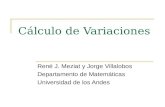 Cálculo de Variaciones René J. Meziat y Jorge Villalobos Departamento de Matemáticas Universidad de los Andes.