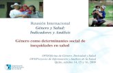 Organización Panamericana De la Salud Reunión Internacional Género y Salud: Indicadores y Análisis Género como determinantes social de inequidades en salud.