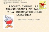 RECHAZO INMUNE: LAS TRANSFUSIONES DE SANGRE Y LA INCOMPATIBILIDAD SANGUÍNEA PROFESORA: GLORIA ACUÑA LICEO MARTA DONOSO ESPEJO DEPARTAMENTO BIOLOGÍA Y CIENCIAS.