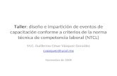 Taller: diseño e impartición de eventos de capacitación conforme a criterios de la norma técnica de competencia laboral (NTCL) M.C. Guillermo César Vázquez.