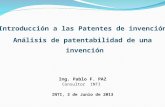 Introducción a las Patentes de invención Análisis de patentabilidad de una invención
