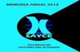 Sociedad de Autores del Ecuador (SAYCE): Memoria anual 2013