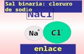 Na Cl + - Sal binaria: cloruro de sodio NaCl enlace iónico.