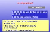 1.000.000 de accidentes de trabajo con baja 1.000 accidentes mortales ê 1,9% del P.I.B. POR PERDIDAS DIRECTAS ê 4% DEL P.I.B. POR PERDIDAS INDIRECTAS ê.