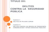 TITULO XII: DELITOS CONTRA LA SEGURIDAD PÚBLICA Capitulo I: DELITOS DE PELIGRO COMUN Capitulo II: DELITOS CONTRA LOS MEDIOS DE TRANSPORTE, COMUNICACIÓN.