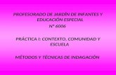 PROFESORADO DE JARDÍN DE INFANTES Y EDUCACIÓN ESPECIAL N° 6006 PRÁCTICA I: CONTEXTO, COMUNIDAD Y ESCUELA MÉTODOS Y TÉCNICAS DE INDAGACIÓN.