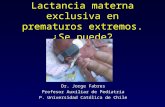 Lactancia materna exclusiva en prematuros extremos. ¿Se puede? Dr. Jorge Fabres Profesor Auxiliar de Pediatría P. Universidad Católica de Chile.