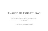 ANALISIS DE ESTRUCTURAS CURSO: MECANICA PARA INGENIEROS - ESTATICA Lic. Basilia Quispe Huillcara.