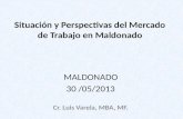Situación y Perspectivas del Mercado de Trabajo en Maldonado MALDONADO 30 /05/2013 Cr. Luis Varela, MBA, MF.
