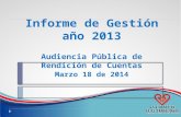Informe de Gestión año 2013 Audiencia Pública de Rendición de Cuentas Marzo 18 de 2014.