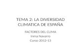 TEMA 2: LA DIVERSIDAD CLIMATICA DE ESPAÑA FACTORES DEL CLIMA Inma Navarro Curso 2012-13.