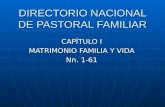 DIRECTORIO NACIONAL DE PASTORAL FAMILIAR CAPÍTULO I MATRIMONIO FAMILIA Y VIDA Nn. 1-61.