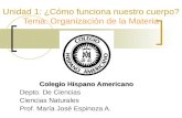 Unidad 1: ¿Cómo funciona nuestro cuerpo? Tema: Organización de la Materia Colegio Hispano Americano Depto. De Ciencias Ciencias Naturales Prof. María José.