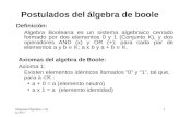 Sistemas Digitales, Clase N°7 1 Postulados del álgebra de boole Definición: Algebra Booleana es un sistema algebraico cerrado formado por dos elementos.