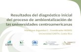 Resultados del diagnóstico inicial del proceso de ambientalización de las universidades centroamericanas Manrique Arguedas C., Coordinador REDIES Universidad.