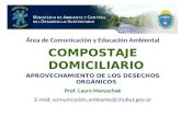 Área de Comunicación y Educación Ambiental COMPOSTAJE DOMICILIARIO APROVECHAMIENTO DE LOS DESECHOS ORGÁNICOS Prof. Laura Maruschak E-mail: comunicación.ambiente@chubut.gov.ar.