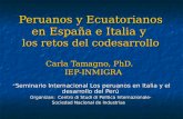 Peruanos y Ecuatorianos en España e Italia y los retos del codesarrollo Carla Tamagno, PhD. IEP-INMIGRA “ Seminario Internacional Los peruanos en Italia.