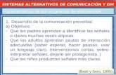 Características de los programas de intervención SISTEMAS ALTERNATIVOS DE COMUNICACIÓN Y DM 1. Desarrollo de la comunicación preverbal: a) Objetivos -Que.