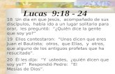 Lucas 9:18 - 24 18 Un día en que Jesús, acompañado de sus discípulos, había ido a un lugar solitario para orar, les preguntó: “¿Quién dice la gente que.