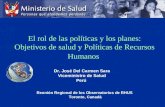 El rol de las políticas y los planes: Objetivos de salud y Políticas de Recursos Humanos Dr. José Del Carmen Sara Viceministro de Salud Perú Reunión Regional.