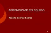 1 APRENDIZAJE EN EQUIPO Rodolfo Bonifaz Suárez. 2 Aprendizaje en equipo  Aunque esta disciplina supone aptitudes y conocimientos individuales, se trata.