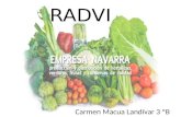 Carmen Macua Landívar 3 ºB RADVI. INICIO Radvi es una empresa navarra de producción y distribución integral de hortalizas, verduras, frutas y conservas.