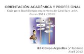 ORIENTACIÓN ACADÉMICA Y PROFESIONAL Guía para Bachillerato en centros de Castilla y León. Curso 2011 / 2012 IES Obispo Argüelles (Villablino) Abril 2012.