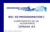 1 BSI- 03 PROGRAMACION I COMPONENTES DE UN ALGORITMOS SEMANA #2 SEMANA #2 Prof. Patricia Salas Flores.
