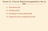 Tema 9. Teoría Electromagnética de la luz 1.- Introducción 2.- Ondas ELM 3.- Energía de una onda ELM 4.- Espectro de la radiación ELM.