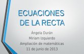 ECUACIONES DE LA RECTA Ángela Durán Miriam Izquierdo Ampliación de matemáticas 11 de junio de 2013.