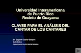 Universidad Interamericana de Puerto Rico Recinto de Guayama CLAVES PARA EL ANÁLISIS DEL CANTAR DE LOS CANTARES Dr. Edgardo Jusino Campos Catedrático Departamento.