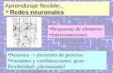 Neurona  elemento de proceso Variantes y combinaciones: gran flexibilidad: ¿demasiada? Aprendizaje flexible:  Redes neuronales Respuesta de elemento.