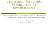 Universidad del Turabo VI Encuentro de Investigadores Indicadores de Calidad en la Universidad del Turabo un Estudio Sobre las Percepciones de Distintos.