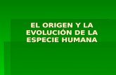 EL ORIGEN Y LA EVOLUCIÓN DE LA ESPECIE HUMANA. ANTEPASADOS  La especie humana es la única representante de la familia homínidos.  Esta familia está.