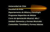 Universidad de Chile Facultad de Artes Departamento de Música y Sonología Programa Vespertino de Música Curso de Apreciación Musical, Año I Unidad: Elementos.