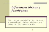 Diferencias léxicas y fonológicas La lengua española: estructura y comunidad léxica básicas que permiten la comunicación.