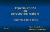 “ Especialización en Derecho del Trabajo¨ Responsabilidad Social Mgter. Nicolás Liarte-Vejrup Córdoba, Agosto 2013.