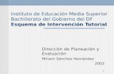 1 Instituto de Educación Media Superior Bachillerato del Gobierno del DF Esquema de Intervención Tutorial Dirección de Planeación y Evaluación Miriam Sánchez.