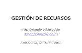GESTIÓN DE RECURSOS Mg. Orlando Luján Luján asborlando@yahoo.es AYACUCHO, OCTUBRE 2013.