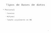 Tipos de Bases de datos Personal  Caseras  MiPymes  Tamaño usualmente en MB 1.
