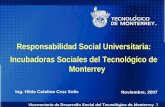 1 Responsabilidad Social Universitaria: Incubadoras Sociales del Tecnológico de Monterrey Noviembre, 2007 Ing. Hilda Catalina Cruz Solís Vicerrectoría.