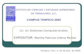 INSTITUTO DE CIENCIAS Y ESTUDIOS SUPERIORES DE TAMAULIPAS, A.C. CAMPUS TAMPICO 2000 EXPOSITOR: Martha Patricia Urbina Muñoz Tampico, Tam. a 24 de Julio.